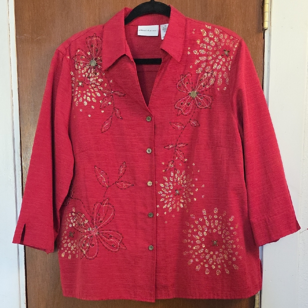 Alfed Dunner Red Embroidered Jacket Top